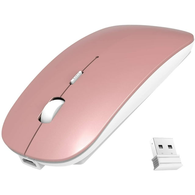 Wireless Mouse,Slim Wireless Portable Mobile Mouse,2.4G Noiseless Mouse with USB Receiver,Rechargeable Wireless Mouse for MacBook,Laptop,PC,Computer,Notebook (Silver)