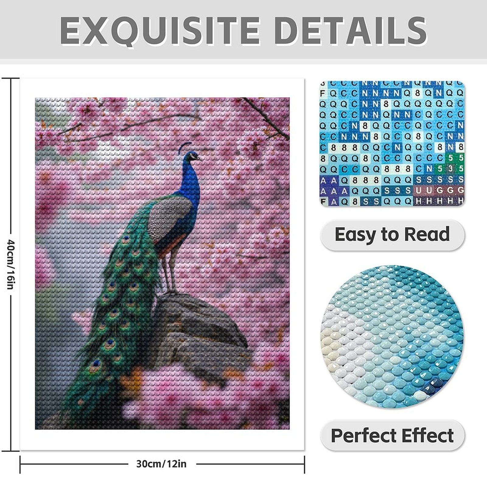 Diamond Art Kit for Adults, Peacock Blossoms Spring Rock Nature Diamond Painting for Adults Beginners, DIY Diamond Art Painting Kits, 5D Diamond Painting Crafts for Home Decor 12x16 Frameless