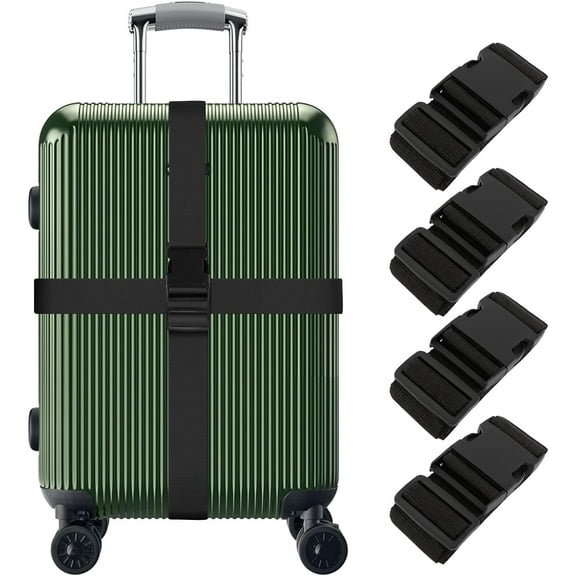 Black Luggage Straps Suitcase 39.3”-74” Long Travel Straps for Luggage, Belts Straps Wide Adjustable Packing Straps Travel Belts Accessories,4 Pack