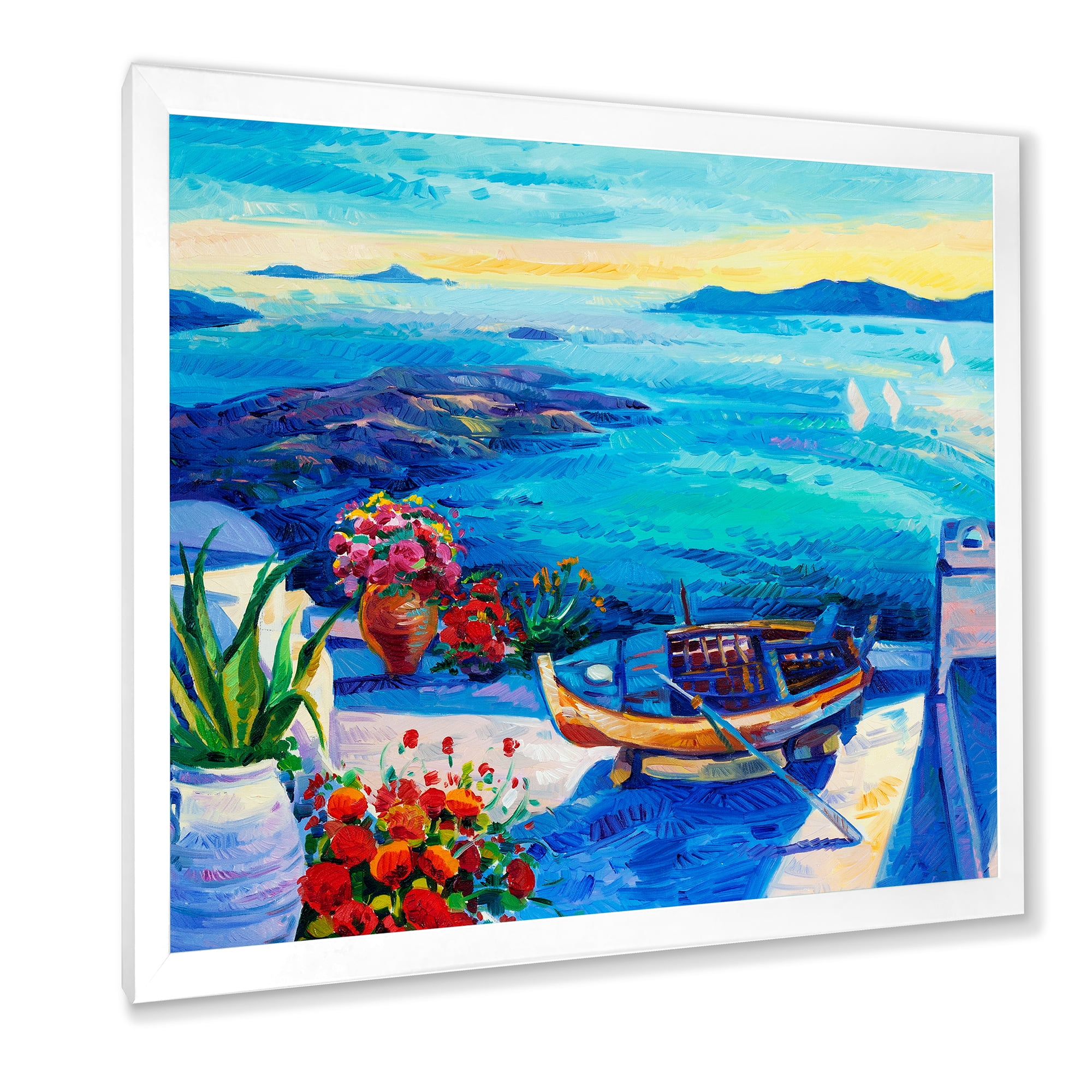 Designart 'Little Red Flowers With Sea View' Nautical & Coastal Framed Art Print
