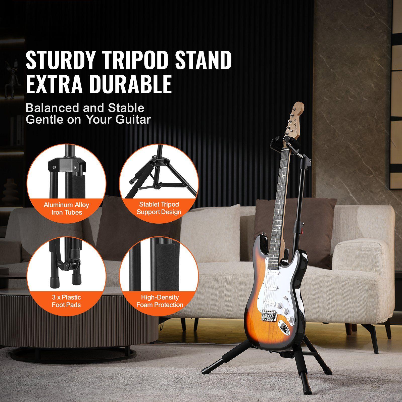 Guitar Stand Tripod, 33 lbs Capacity, Adjustable 35.4-47.2in, Foldable Guitar Holder for Acoustic Electric Classical Bass, Floor Display Rack