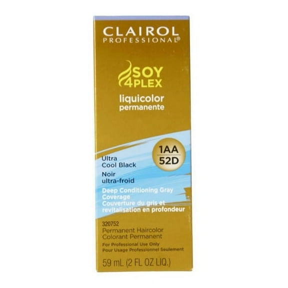 Clairol Professional Soy4Plex Liquicolor Permanent Hair color, 1AA/52D Ultra Cool Black, 2 Oz