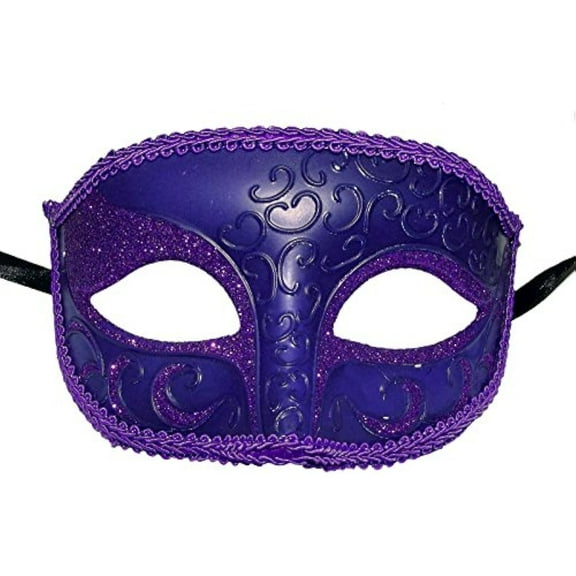 Purple Venetian Masquerade Mask with Glitter and Gothic Designs