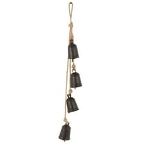 DecMode Tibetan Inspired Cascading Black Metal Cluster Decorative Bells with 4 Bells on Jute Hanging Rope