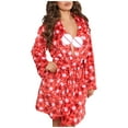 thumbnail image 4 of EQWLJWE Women Fashion Christmas Print Lace-up Hooded Bathrobe Long Sleeve Homewear Robes Holiday Clearance, 4 of 9