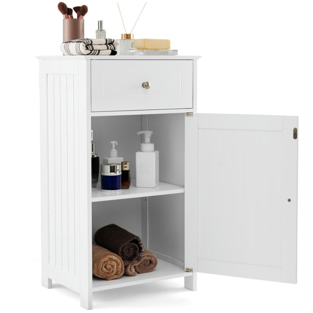 Finihen Bathroom Storage Cabinet, Bathroom Floor Cabinet, Single Door Bathroom Cabinet with Adjustable Shelf and Drawer, for Bathroom, Living Room, Bedroom, Kitchen, White Finihen Bathroom Storage Cabinet, Bathroom Floor Cabinet, Single Door Bathroom Cabinet with Adjustable Shelf and Drawer, for Bathroom, Living Room, Bedroom, Kitchen, White