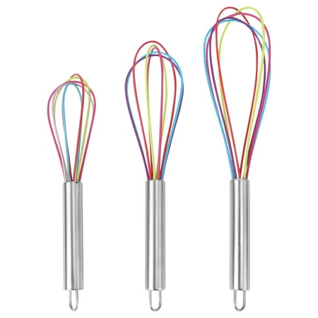 

3 Pcs Stainless Steel Colorful Silicone Balloon Wire Whisk Kitchen Egg Frother Milk Beater Blender (9/10/12 Inch)
