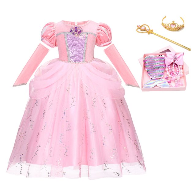Vestido de princesa Ariel de La Sirenita de Disney, disfraces de Cosplay para niñas pequeñas, vestido para niños, ropa para niños, fiesta de cumpleaños 4T(120) Gao Jinjia LED