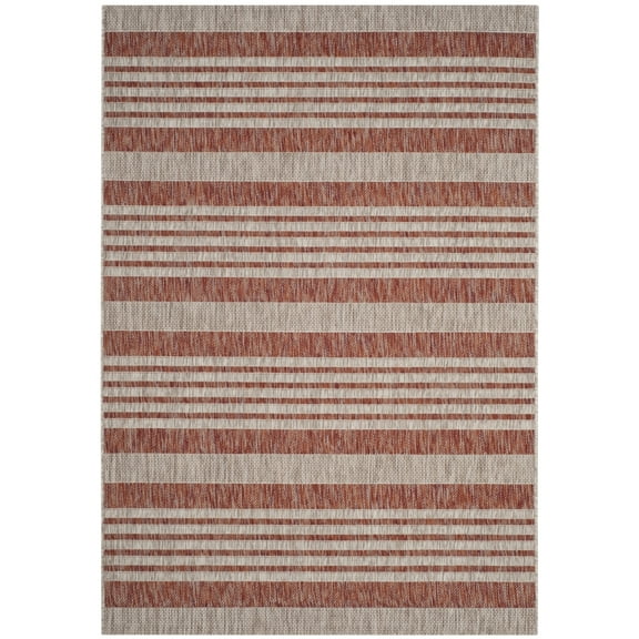 SAFAVIEH Courtyard Patrice Striped Indoor/Outdoor Area Rug, Red/Beige, 7'10" x 7'10" Round