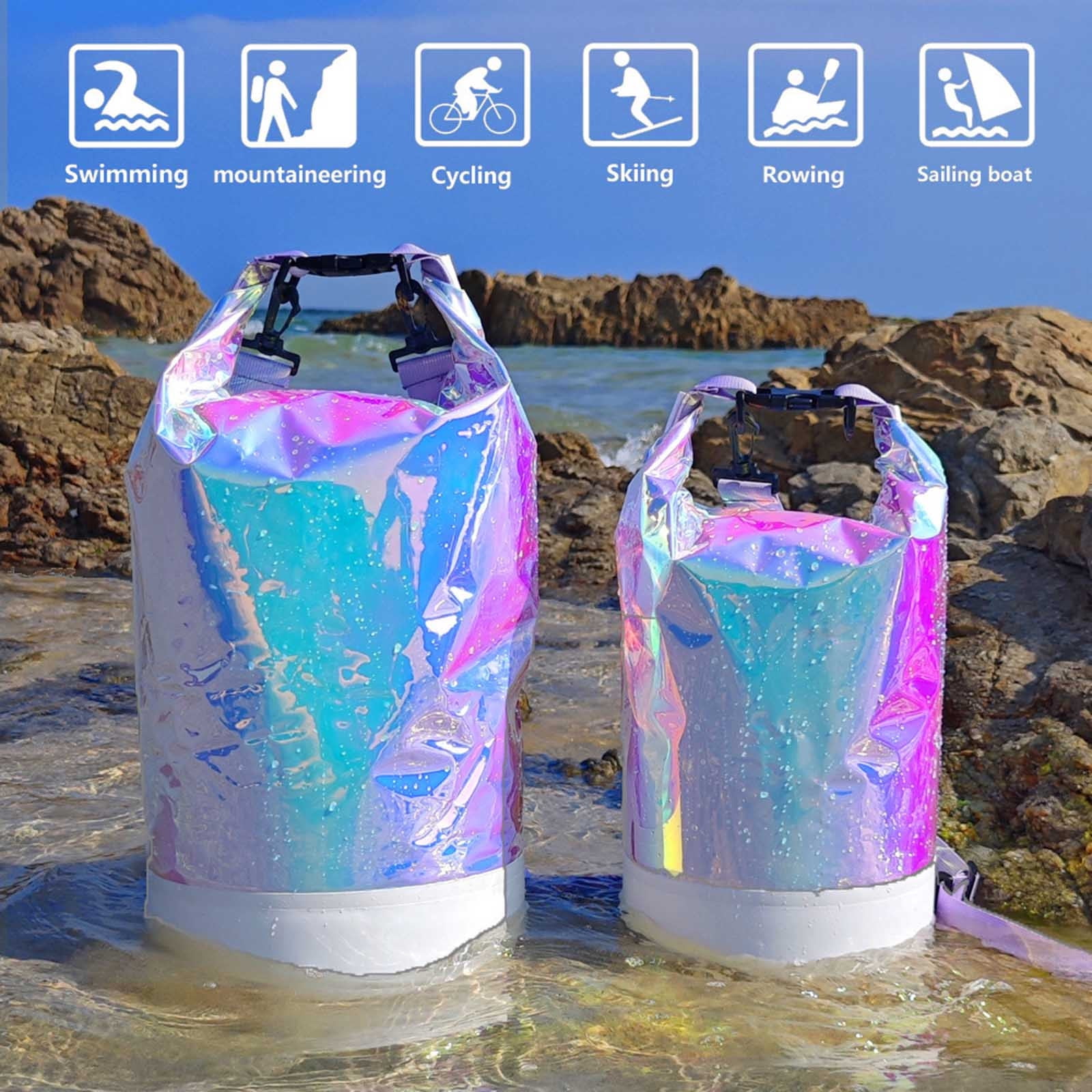 Holographic Waterproof Dry Bag Backpack 20l Roll Top Floating Dry Sack Adjustable Straps Waterproof for Beach Kayaking Boating Camping Hiking