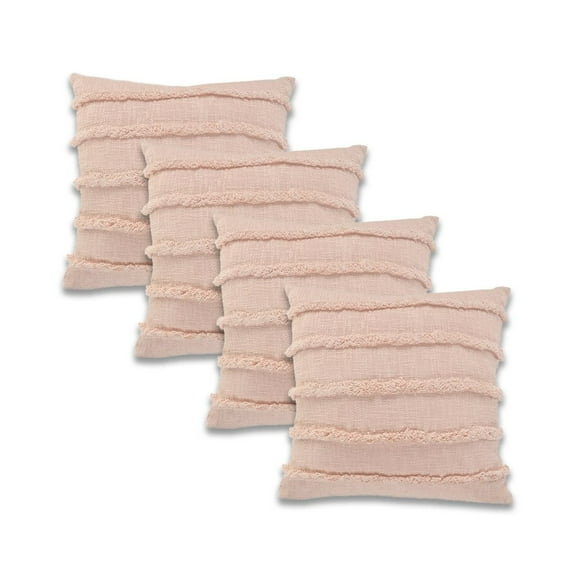 LR Home Ox Bay Blush Solid All-Natural Cotton Square 4 Piece Pillow Cover Set