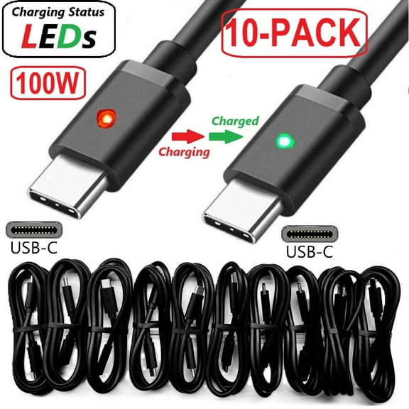 Cable Builders® USB-C to USB-C Cable 10-Pack 1-Meter Fast Charging 100W PD Power Delivery 5 Volt 3 amp USB C to C Cords