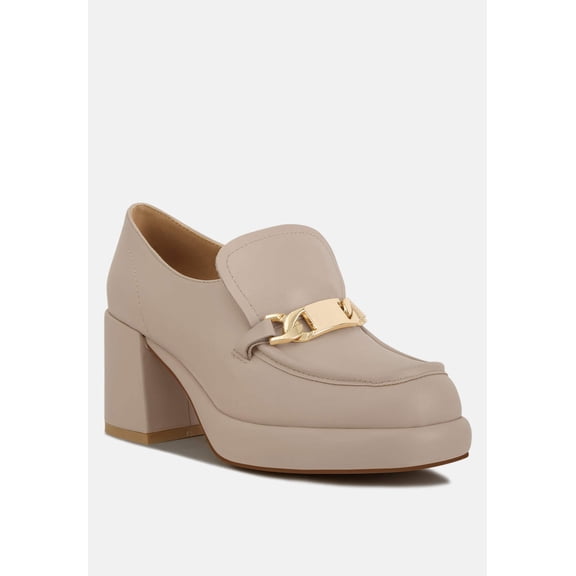 Morgan Metallic Embellishment Leather Platform Loafers in Beige