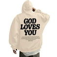 thumbnail image 3 of Jesus Hoodie for Men God Loves You Print Zip Up Christian Faith Sweatshirt Y2K Spring Fall Beige L, 3 of 6