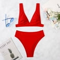thumbnail image 5 of QLEICOM Womens Swimsuits Tummy Control Plus Size Swimsuit Coverup Sexy Bikini Solid Set Swimsuit Two Piece Filled Bra Swimwear Beachwear Red M, 5 of 7