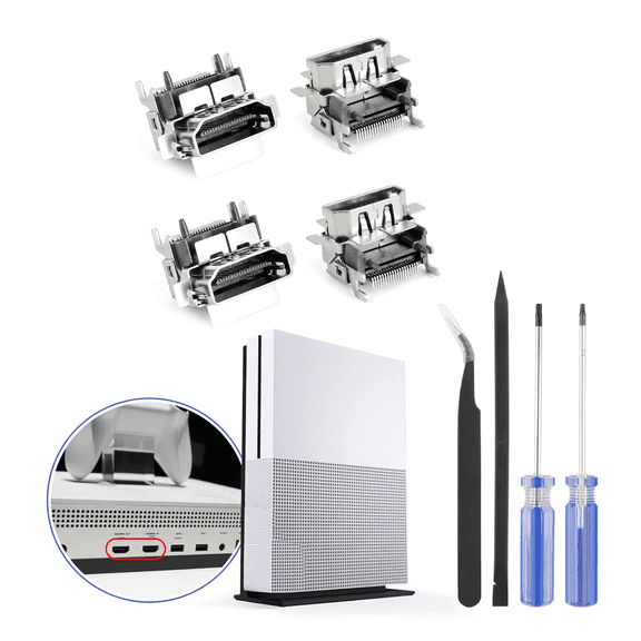 4 Pack HDMI Port Replacement for Xbox One S Socket Jack Interface Connector for Xbox One S Console Accessories Parts with Repair Kit