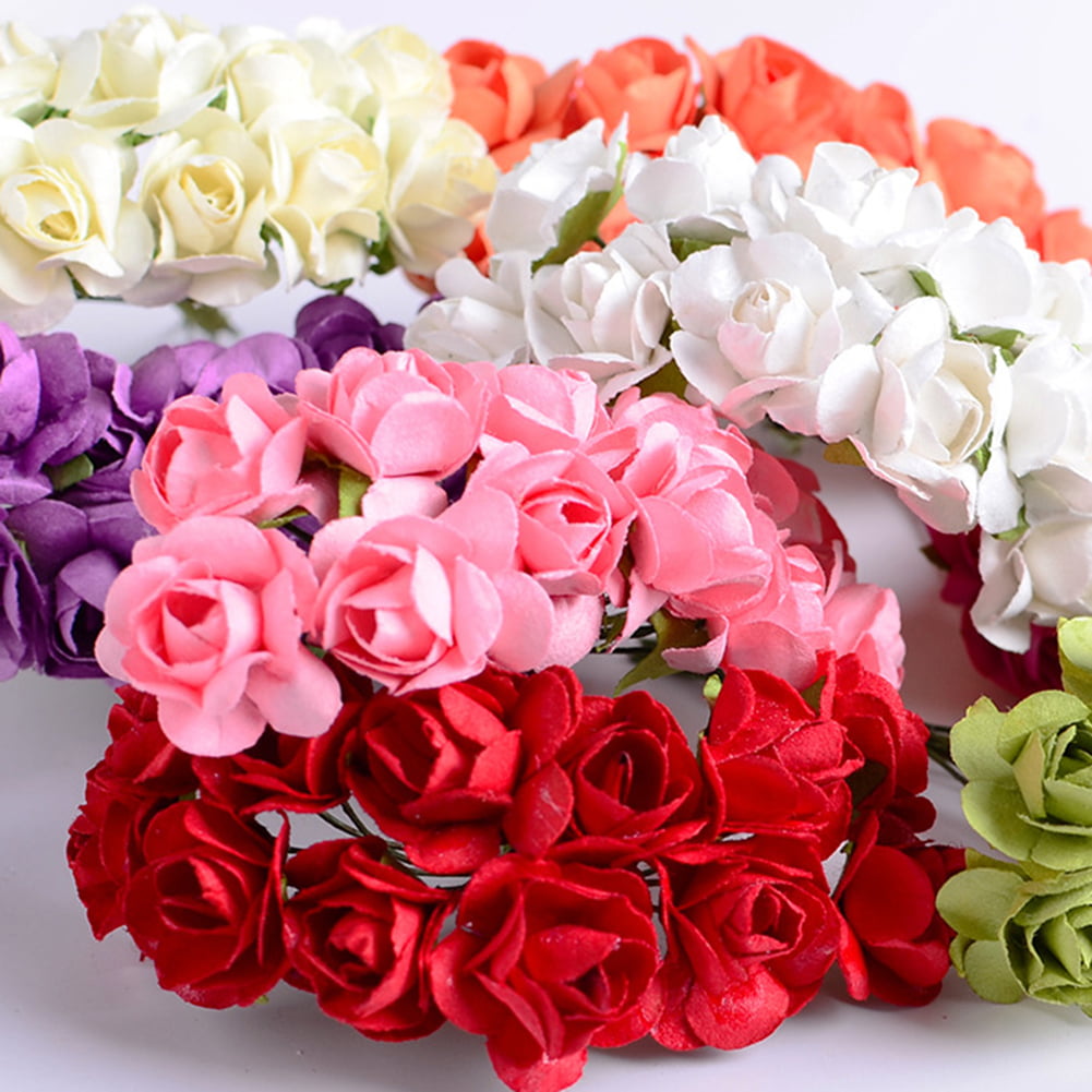 144PCS Mini Flower Head Artificial Paper Flowers Rose For Wedding Party Decor PT 