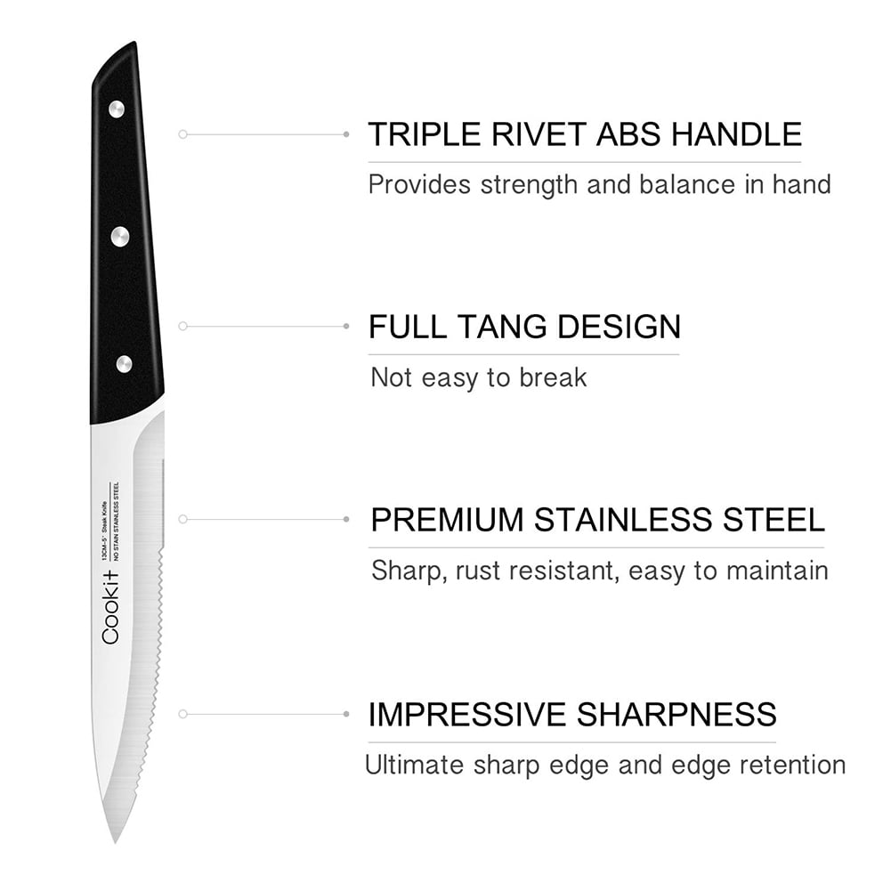 Kepooman 8-Piece Steak Knife Set, Stainless Steel Serrated Steak Knife Dinner Knife for Home, Black Kepooman 8-Piece Steak Knife Set, Stainless Steel Serrated Steak Knife Dinner Knife for Home, Black