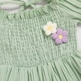 thumbnail image 5 of ZEHJUHAN Toddler Girls' Solid Color Bubble Sleeve A-Line Dress With Hand-Crocheted 3D Flower, Summer Tie Back Sundress for Vacation & Holidays, Green，5Y, 5 of 7