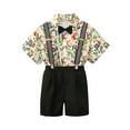 thumbnail image 2 of Delliss Boys Gentlemen British Style Solid Color Short Sleeve Lapel T-Shirt Bow Tie Suspender Shorts Four Piece Performance Suit 1-12 Years, 2 of 9