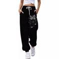thumbnail image 4 of Pantalones de moda casual de doble combinación, pantalones de corsé, pantalones con estampado de gato en 3D de cuerpo completo, 4 of 5