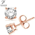 thumbnail image 3 of Sterling Silver 925 Rose Gold Plated Brilliant Round / Square Cut Clear Cubic Zirconia Ear Stud Earrings, 3 of 4