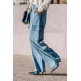 thumbnail image 3 of Plusashion Sky Blue High Waist Cargo Jeans - Comfortable Wide Leg Fit, 3 of 8