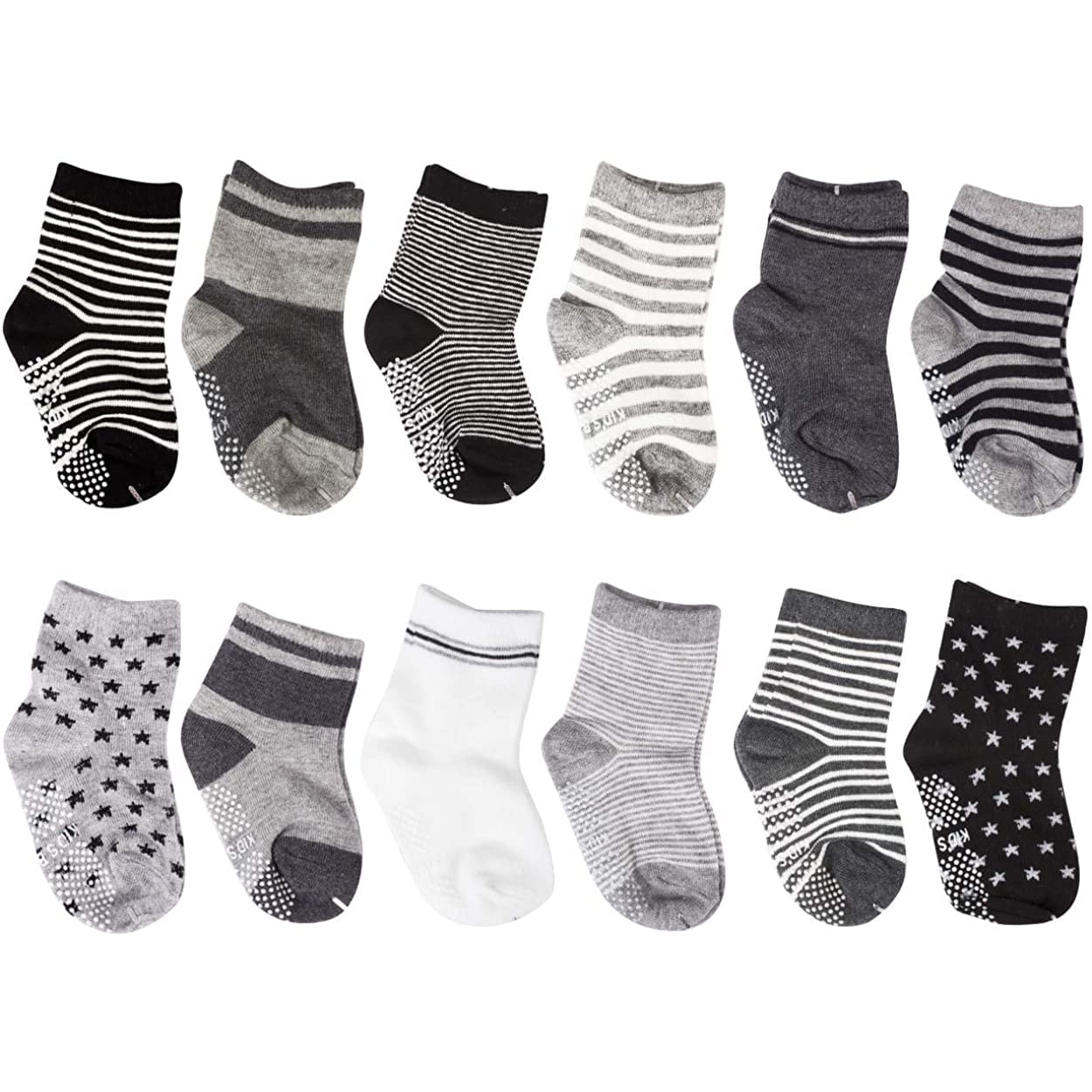 Lovebay 12-Pack Baby Toddler Boys Socks Assorted patterns Non-Skid Fits 8-36 Months