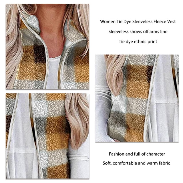 Tie Dye Vest Outwear, Warm Soft Comfortable Fleece Fuzzy Zipper Vest Fashion For Girls For Winter ANGGREK Otros