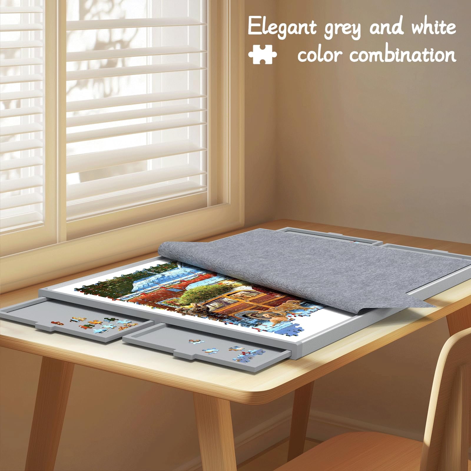 Puzzle Board 1500 Pieces, Portable Jigsaw Puzzle Tables for Adults with Drawers, Jigsaw Table with with Adjustable Tilting Stand