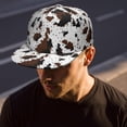 thumbnail image 5 of Black and White Cow Print Flat Brim Snapback Hat - Adjustable Farmhouse Vintage Baseball Cap for Men & Women - Country Style Animal Design Urban Streetwear, 5 of 6