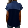 thumbnail image 4 of Nestiefly Denim Shirts for Women Button Up V Neck Lapel Collar Casual Short Sleeve Fashion Patchwork Western Blouses 2026 Navy L, 4 of 5
