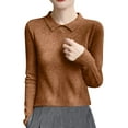 thumbnail image 5 of Fanxing Womens Lapel Pullover Sweater Slim Fit Long Sleeve Lightweight Base Layer Dressy Casual Business Basic Knit Pullover Top Brown L, 5 of 5