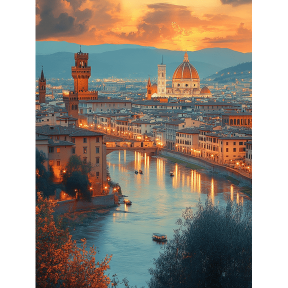 Florence Sunset Cityscape Canvas Print/Painting， Perfect for Living Room， Bedroom， Office， Hotel， and Restaurant Decor