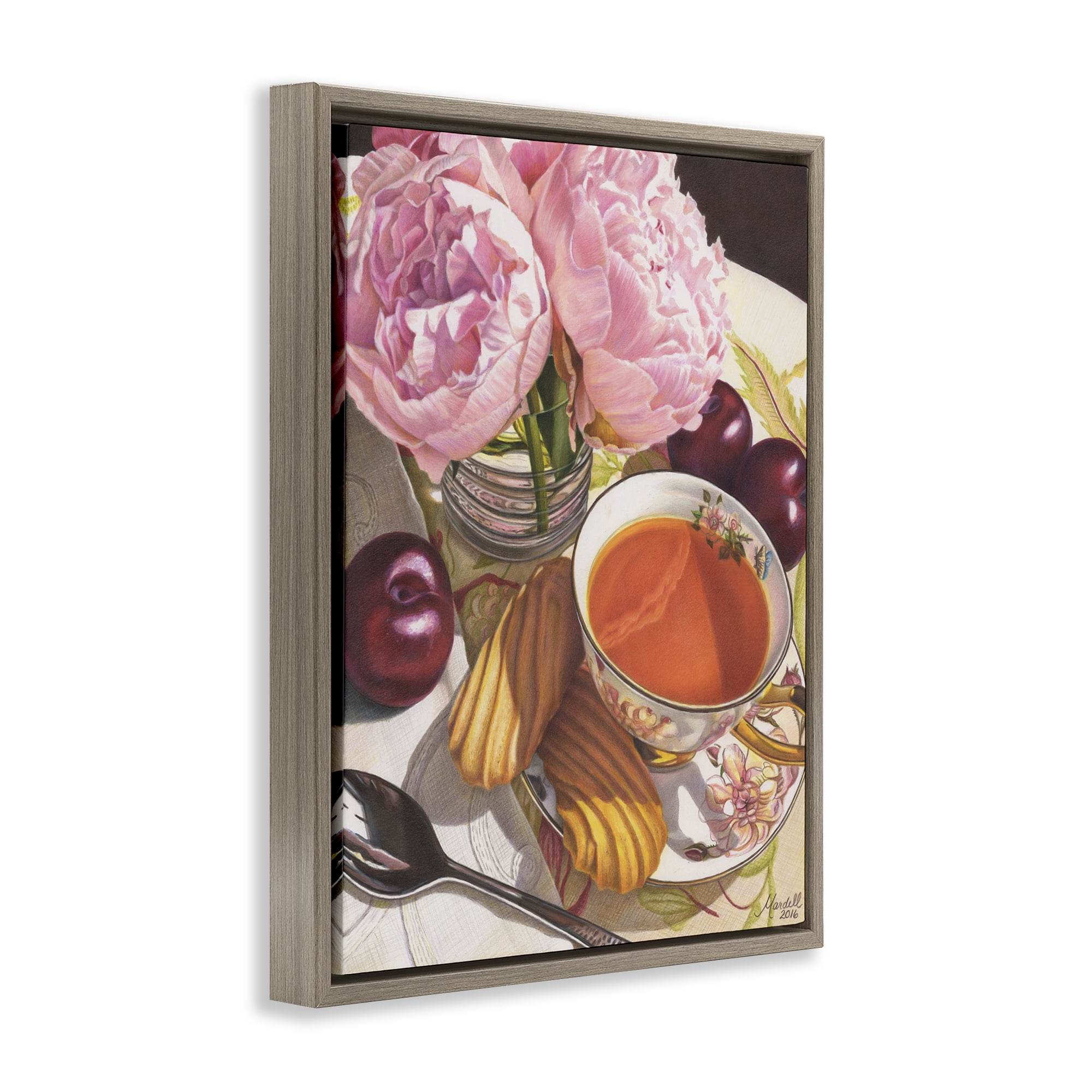 Stupell Industries Tea with Peonies & Plums Food & Beverage Painting Brown Floater Framed Art Print Wall Art, 25 x 31