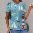 thumbnail image 3 of Lighthouse Sailboats Ocean Waves-1 Women's Short Sleeve T-Shirt Crew Neck Casual Summer Trendy Loose Fit Tops, 3 of 7
