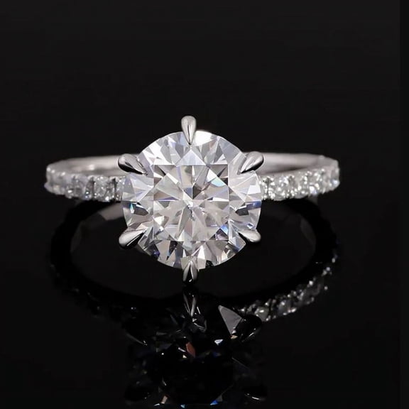 Bow Jewelry Brilliant 1.67 Ct Round Cut Moissanite Wedding Ring - White Gold Plated 14K Wedding Ring - Solitaire with Accent Moissanite Ring - Solo Stone Moissanite Ring