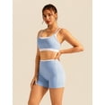 thumbnail image 6 of IBTOM CASTLE Double Layer Workout Sets for Women 2 Piece Sports Bra High Waist Biker Shorts with Pocket Yoga Pialtes Outfits S Blue, 6 of 7
