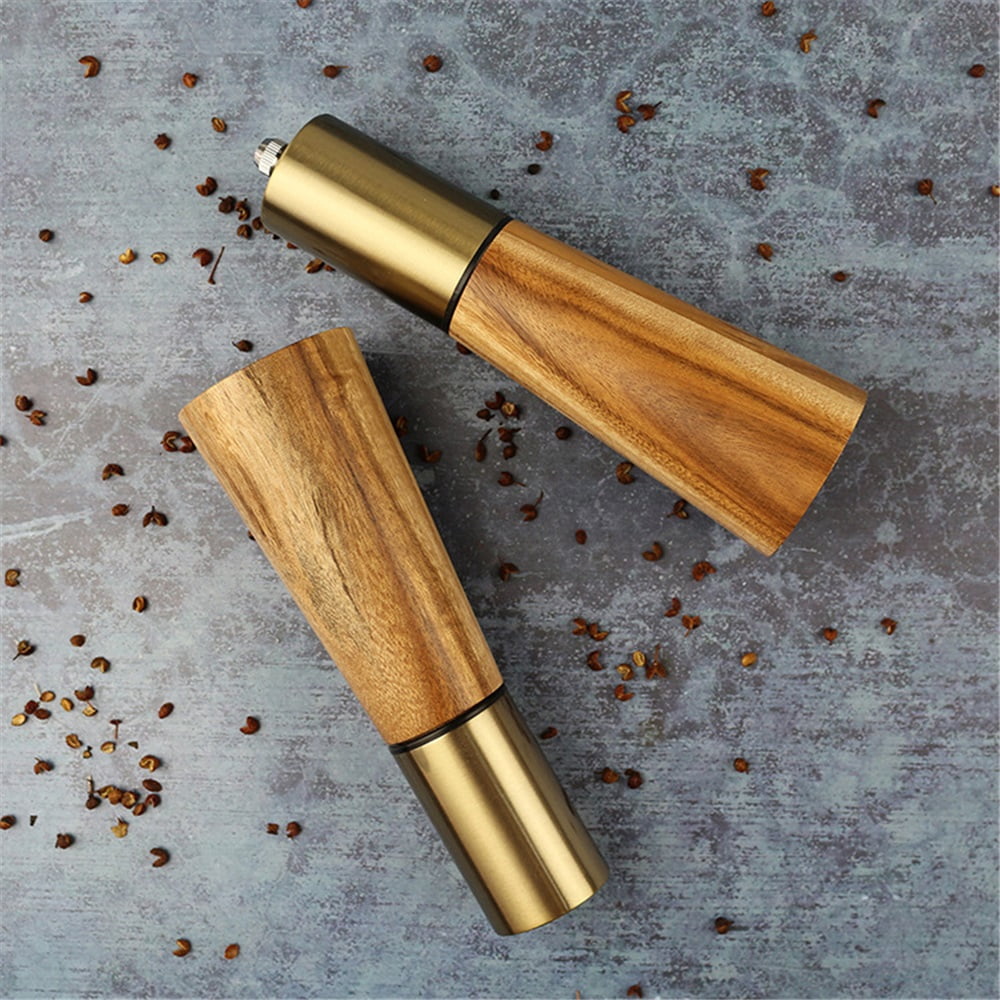 Gold Salt Shaker and Pepper Grinder Set,Stainless Steel Manual Salt Shaker and Pepper Mill,Adjustable Thickness,Suitable For Kitchen,Barbecue,Picnic,2 Packs