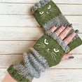 thumbnail image 3 of Women's Knitted Fingerless Gloves with Cute Cat Embroidery, Cozy & Soft Knit Fabric Fingerless Cat Gloves for Winter Walk Green, 3 of 4