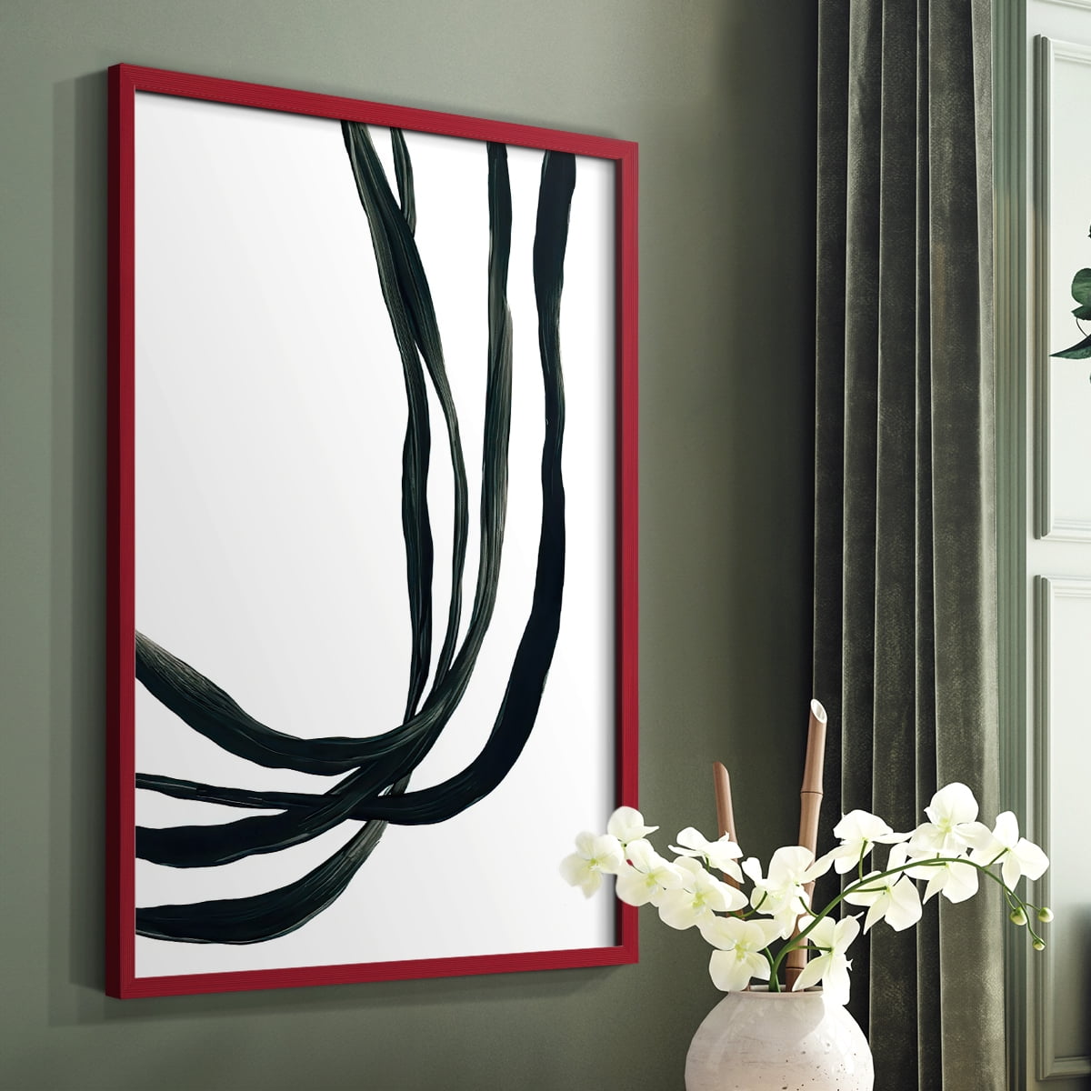 Onyx Ribbon I in Red Solid Wood 11 x 14 Framed Print