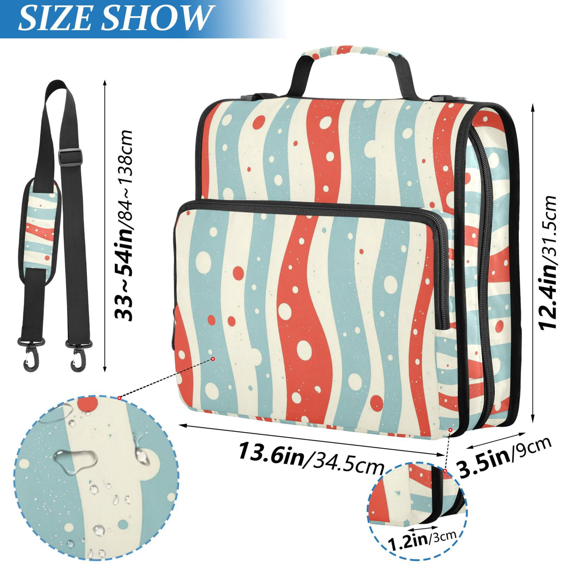 FORMRS Zipper Binder with Shoulder Strap 2-inch Ring 500 Sheet Capacity File Bag, Light Blue Pattern