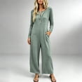 thumbnail image 2 of Womens Jumpsuits Knit Button Long Sleeve Jumpsuit Waffle Casual Round Neck Wide Leg Romper With Pockets Fall Winter Daily Wear, 2 of 7
