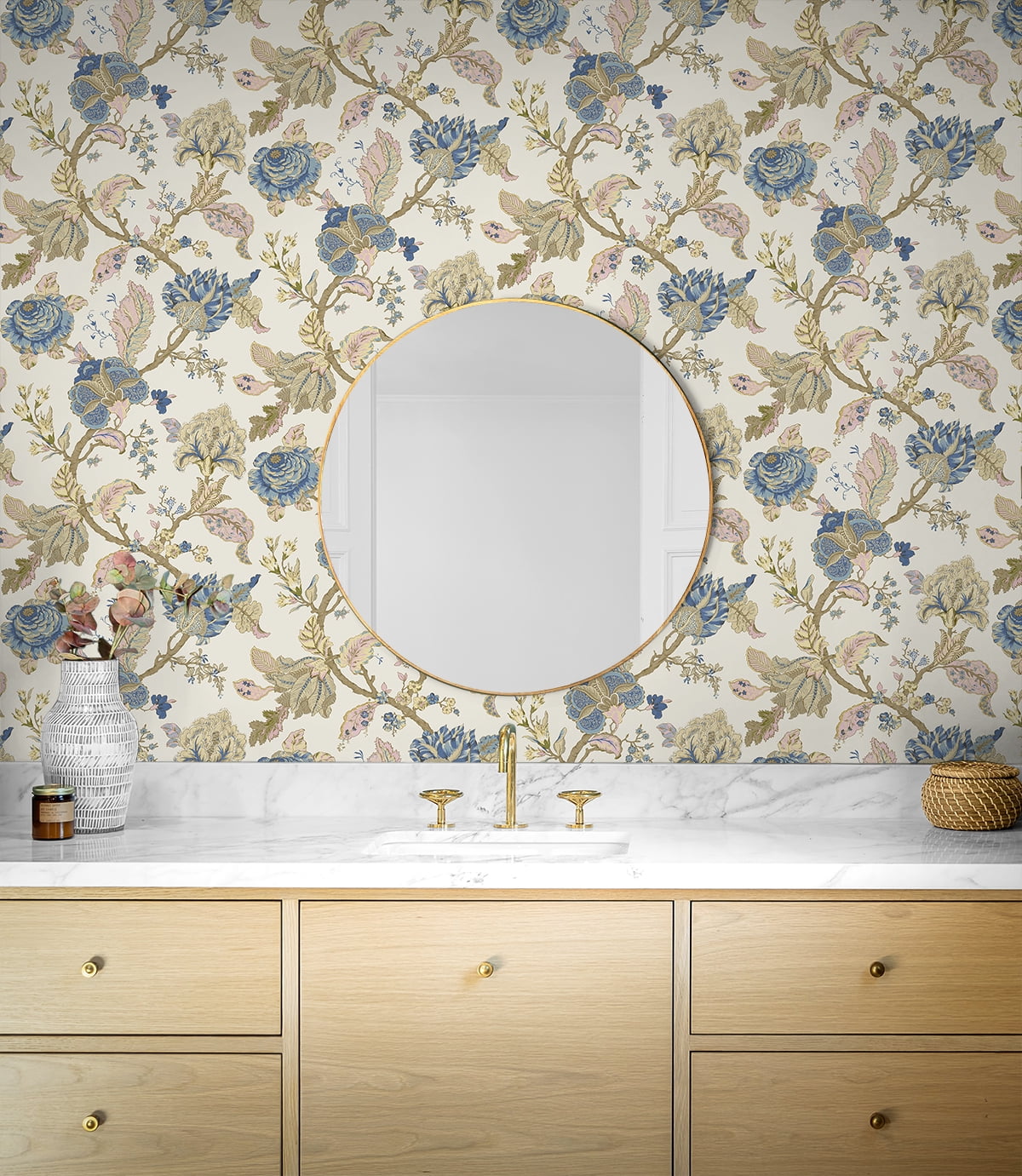 Seabrook Designs  Lana Jacobean Prepasted Wallpaper 20.5 in W x 33 ft. L - Parchment