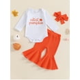 thumbnail image 3 of Elippeo 3Pcs Baby Girl Halloween Outfits Long Sleeve Romper + Ribbed Bell Bottoms + Headband Set Holiday Clothes, 3 of 9