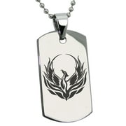Stainless Steel Greek Mythology Phoenix Engraved Dog Tag Pendant Necklace