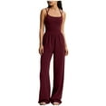 thumbnail image 3 of QATAINLAV Women's Summer Jumpsuit Trendy Spaghetti Strap One Piece Pants Casual Loose Wide Leg Romper Yoga Workout Outfits, Wine, L, 3 of 7
