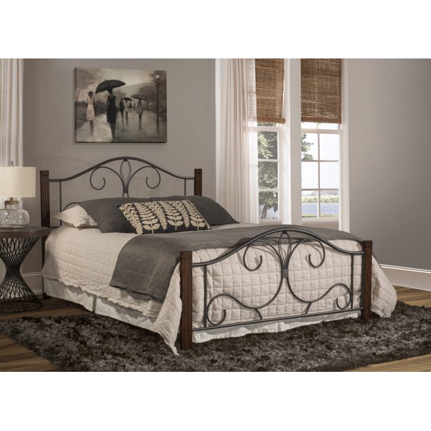 Hillsdale Furniture Destin Queen Metal Bed with Wood Posts, Brushed