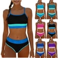 thumbnail image 2 of Yuanlook Girls Color Block 2 Piece Bikini Set Spaghetti Strap High Waist Swimwear, 2 of 9