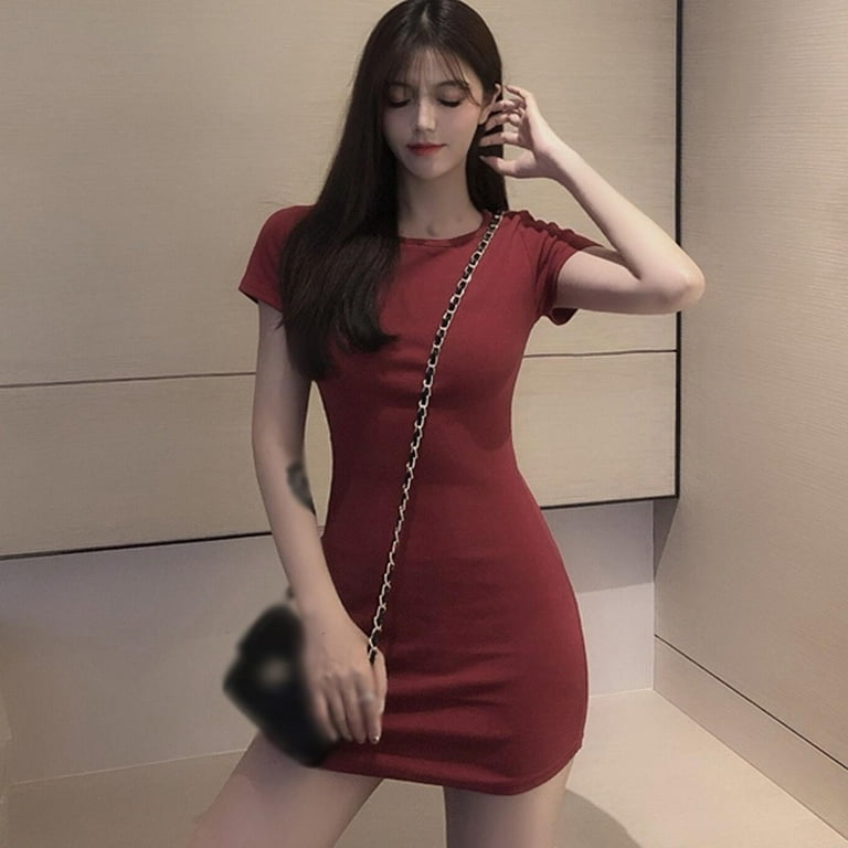 chinese dress ladies Women's New Year Solid Red Mini A-Line Peplum Dress With Squ – Negative  Apparel main image 0